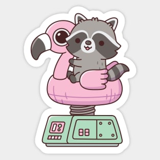 Cute Raccoon On Flamingo Pool Float Ride Machine Sticker